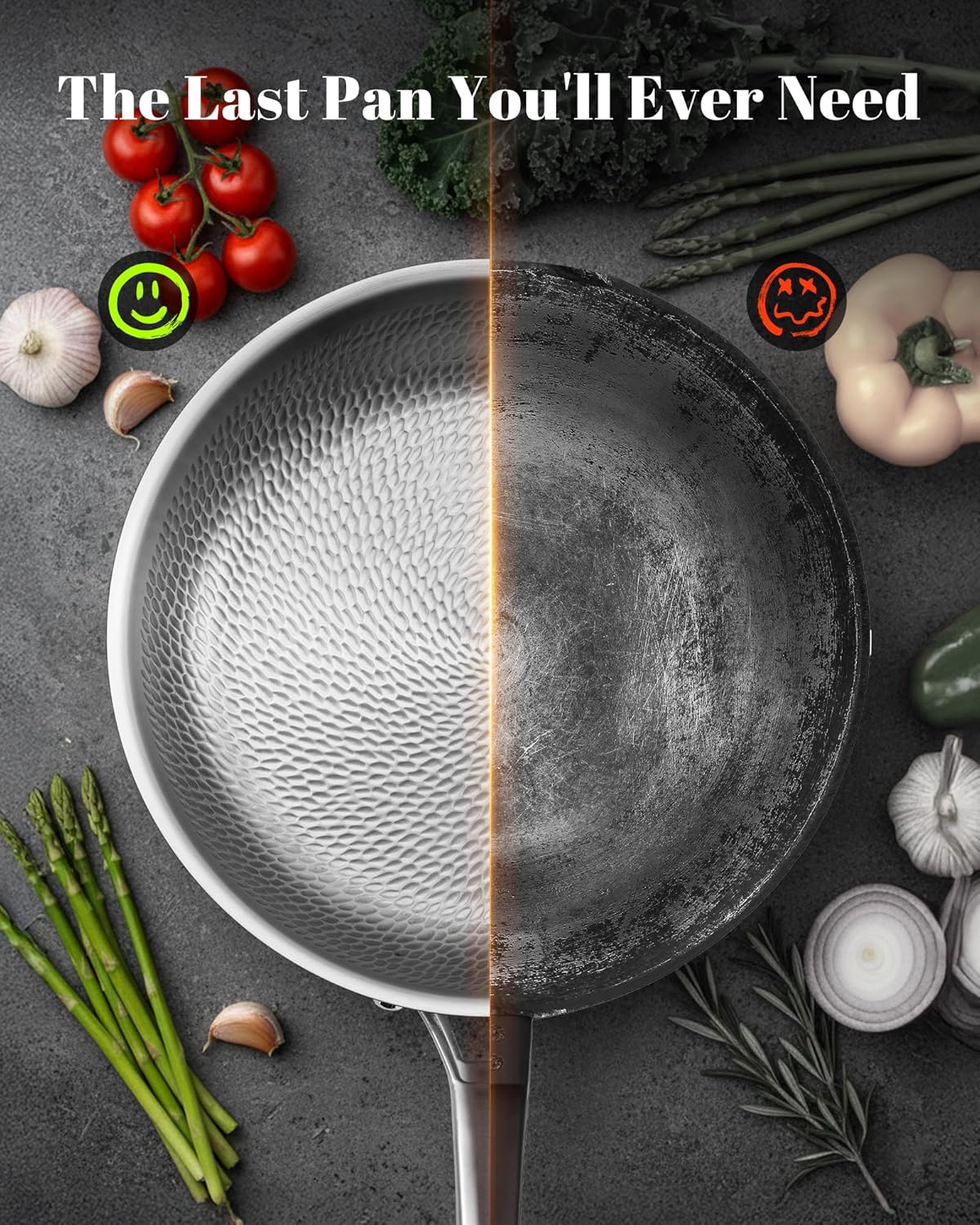 Titanium Pans set, 8 Pcs Pure Titanium Hammered Pro with Lids, Non Stick Skillet for Cooking, Non-Toxic, PFAS/PFOA/PTFE Free Cookware, Dishwasher&Oven Safe, Kitchen Induction Compatible - Image 3