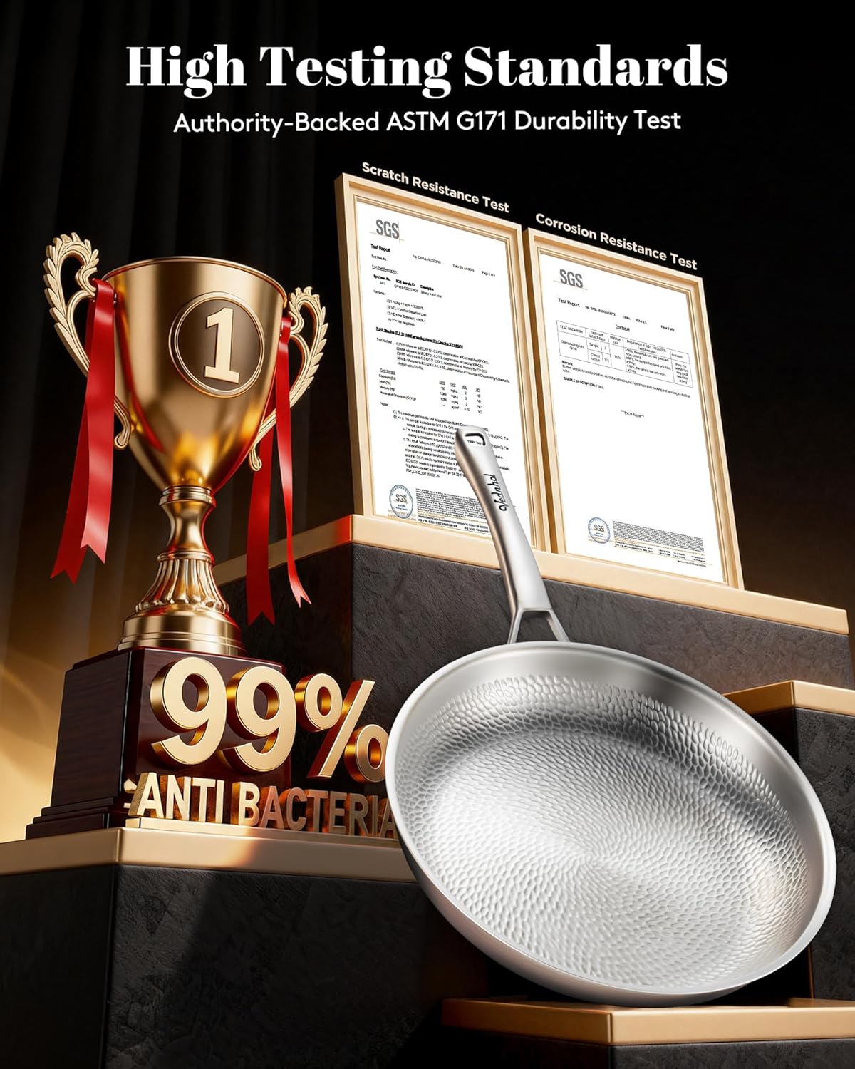 Titanium Pans set, 8 Pcs Pure Titanium Hammered Pro with Lids, Non Stick Skillet for Cooking, Non-Toxic, PFAS/PFOA/PTFE Free Cookware, Dishwasher&Oven Safe, Kitchen Induction Compatible - Image 4