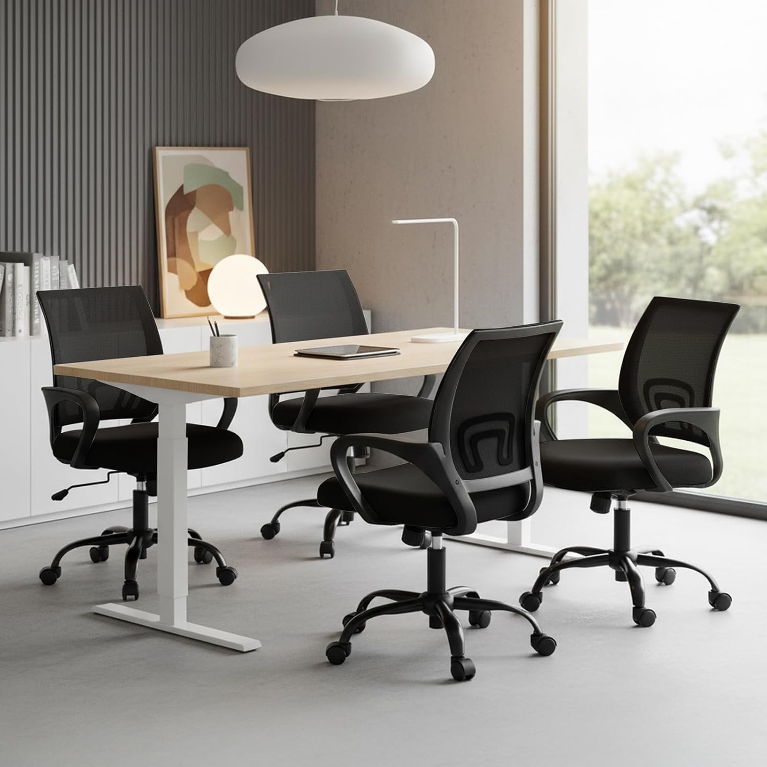 OLIXIS Office Desk Chair - Ergonomic Mid Back with Lumbar Support & Rocking Mode, Height Adjustable with Fixed Armrest, for Home, Computer, Gaming, Conference, Meeting, 360° Swivel, Black, 2 Pack - Image 2
