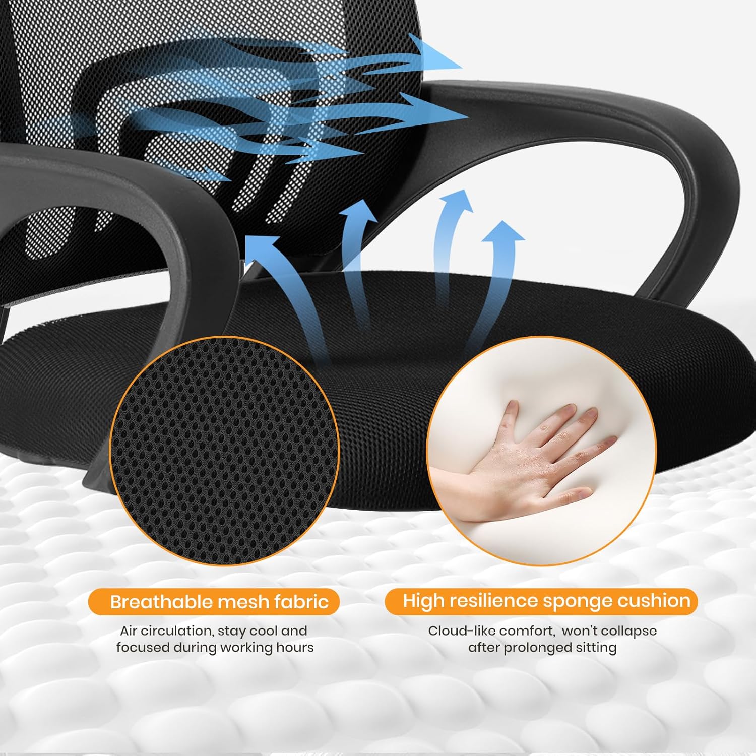 OLIXIS Office Desk Chair - Ergonomic Mid Back with Lumbar Support & Rocking Mode, Height Adjustable with Fixed Armrest, for Home, Computer, Gaming, Conference, Meeting, 360° Swivel, Black, 2 Pack - Image 6