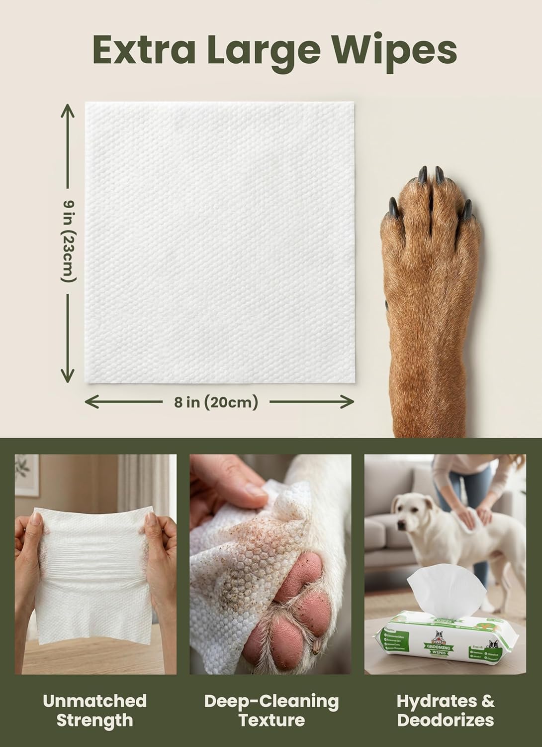 Pogi’s Dog Grooming Wipes – Hypoallergenic Pet Wipes for Paws, Body & Butt – Cleaning & Hydrating, Fragrance Free, 100 Count - Image 2