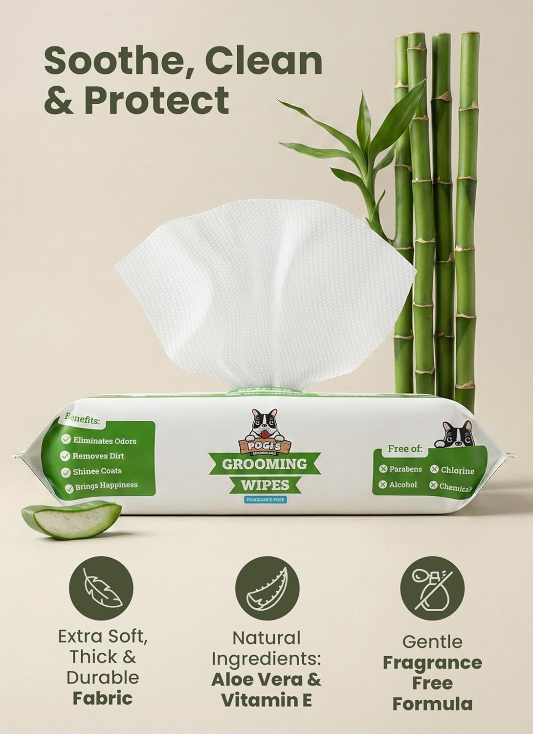 Pogi’s Dog Grooming Wipes – Hypoallergenic Pet Wipes for Paws, Body & Butt – Cleaning & Hydrating, Fragrance Free, 100 Count - Image 3