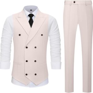 Men’s 2 Piece Suit Vest Pants Set Double Breasted Waistcoat for Business Wedding Prom Homecoming