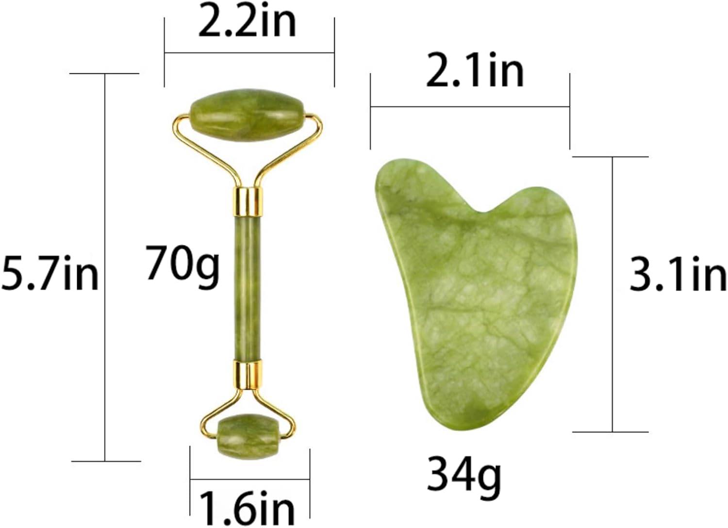 Stone Facial Massage Roller and Gua Sha Set Body Meridian Redness Skin Care Self Care for Men Women Massager for Face Eyes Neck Relieve Fine Lines and Wrinkles Quartz Home Massage 2-Sets Angle Green 4 - Image 4
