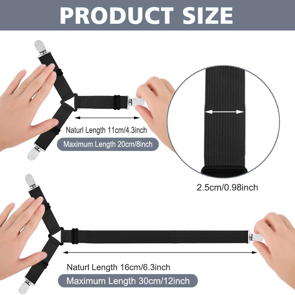 Bed Sheet Holder Straps, Upgrade Non Slip Sheet Clips, Fitted Sheet Holders for Corners, Easy Install Adjustable Elastic Firm Tight Accessories, 4Pcs/Set Black - Image 2