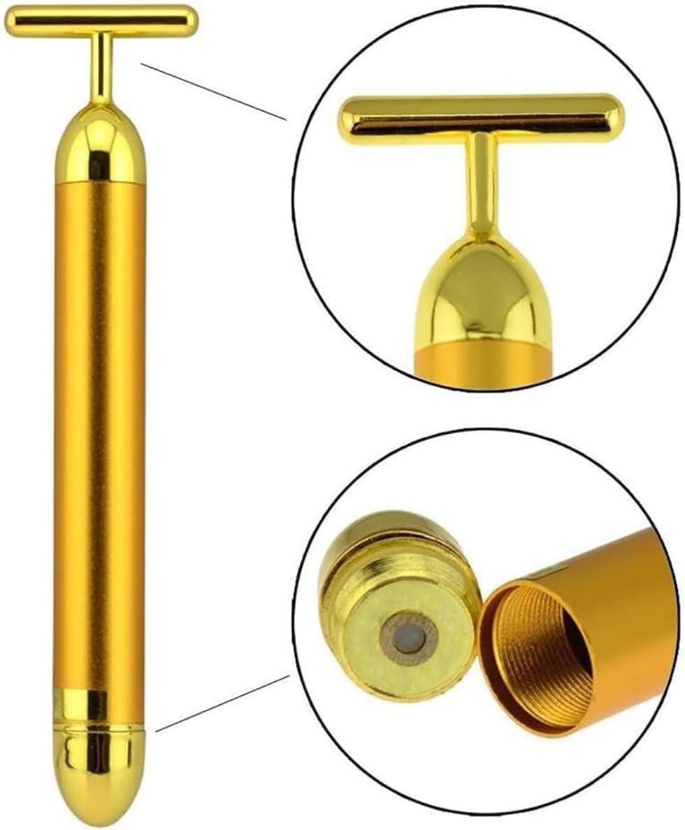 Angel Kiss Beauty Bar Energy Face Massager - 24k Golden T-Shape Pulse Electric Vibration Facial Self Skin Care Tool - Birthday Valentines Day Christmas Gifts for Her, Mom - Image 3