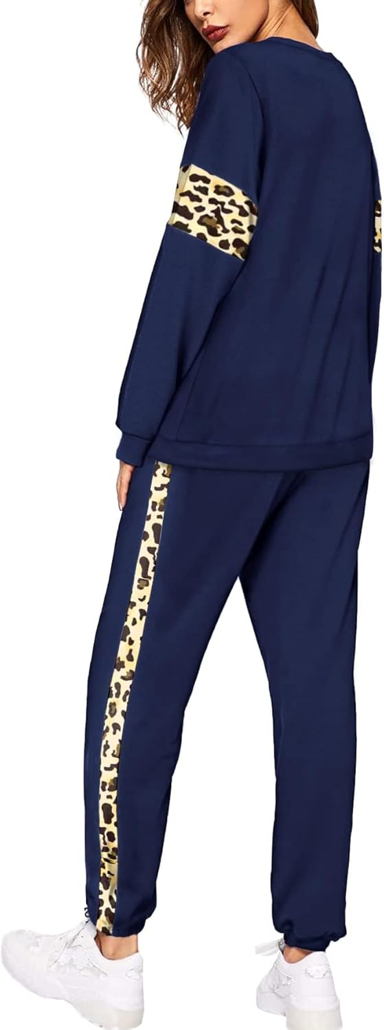 Leopard Sweatsuits Women 2 Piece Sets Fall Casual Crew neck Long Sleeve Tops pants Sexy Tracksuit with Pockets - Image 2
