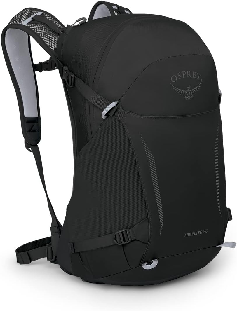 Osprey Hikelite 26L Hiking Backpack for Men and Women - Lightweight Daypack with Breathable Backpanel and Raincover - Ideal for Day Hikes, Travel, and Everyday Use in Any Weather, Black