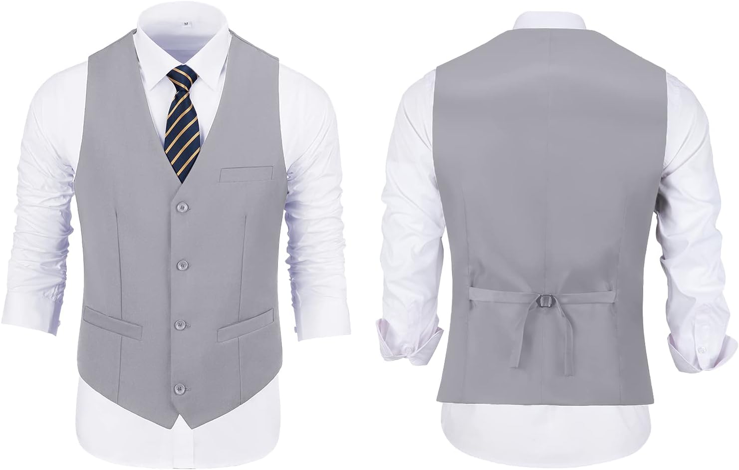 JPF Men's 2 Piece Slim Fit Suit Set, Solid Vest and Pants Suit for Men with Tie - Image 3