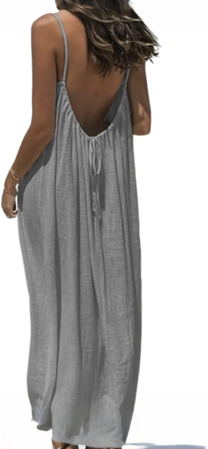 Womens Summer Casual Sleeveless Backless Cami Sundress 2026 Vacation House Dress