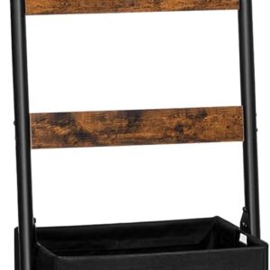 HOOBRO Blanket Ladder with Basket, 17.3”L x 63.4”H, Towel Rack with Hooks, Blanket Holder Rack, Decorative Ladder Shelf, Drying and Display Rack for Bathroom, Living Room, Rustic Brown BF31CJ01