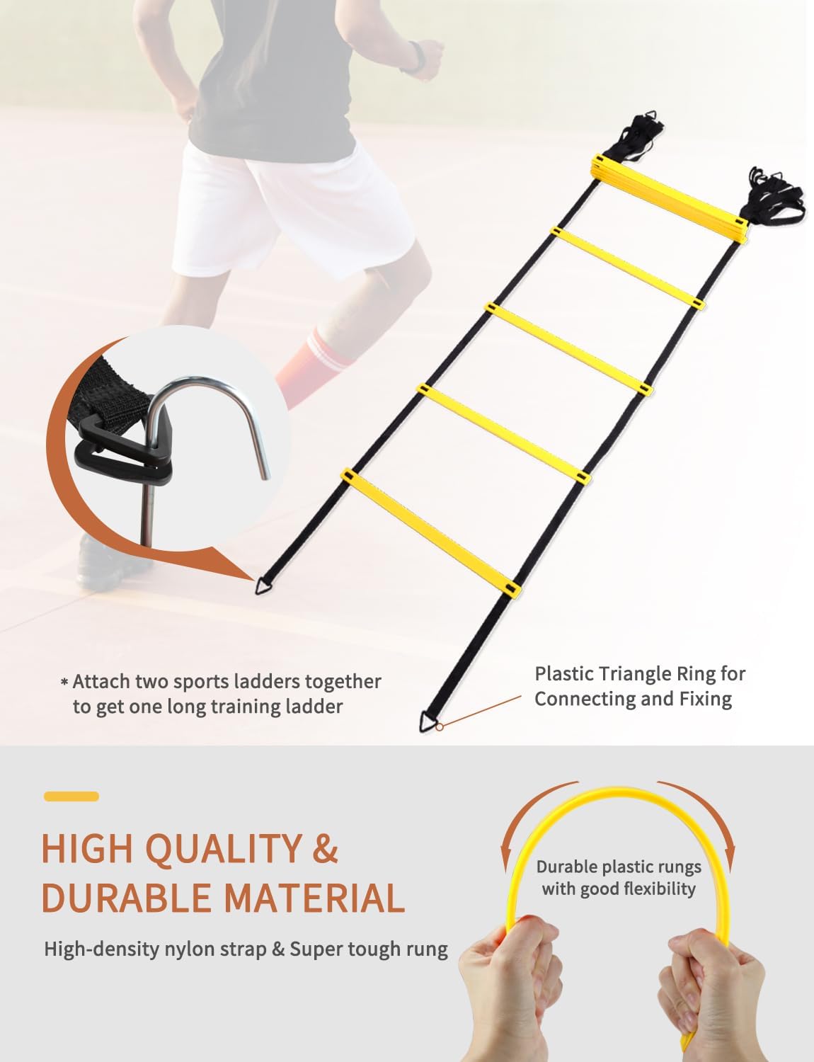 GHB Agility Ladder,Football Training Equipment Set,4 Agility Hurdles, 20 feet12 Rungs Speed Ladder,12 Disc Cones,Resistance Parachute, Jump Rope, 5 Resistance Bands - Image 5