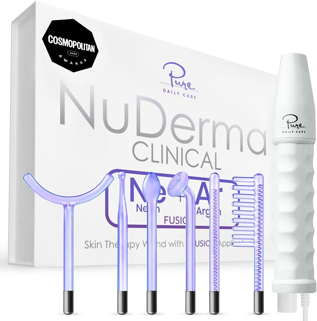Pure Daily Care NuDerma Clinical Portable Skin Therapy Wand, Machine with 6 Fusion Neon + Argon Wands – Anti Aging – Clarifying – Skin Tightening & Radiance – Wrinkle Reducing Pure Daily Care NuDerma Clinical Portable Skin Therapy Wand, Machine with 6 Fusion Neon + Argon Wands – Anti Aging – Clarifying – Skin Tightening & Radiance – Wrinkle Reducing