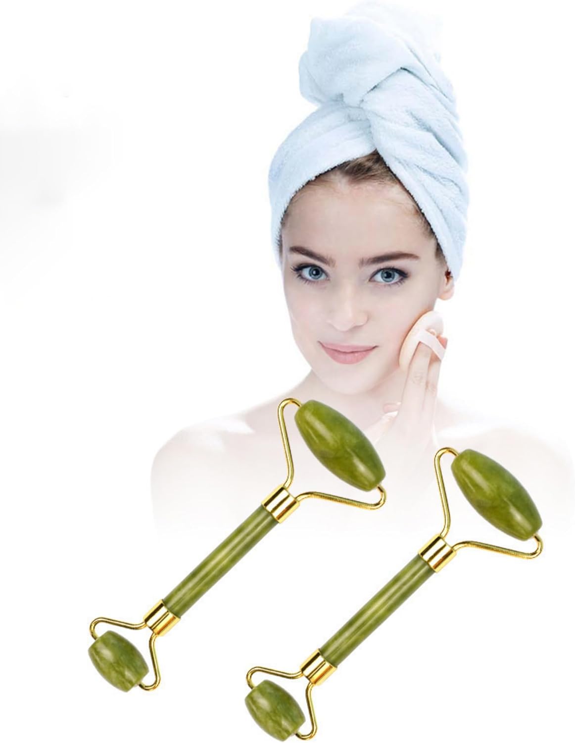 Stone Facial Massage Roller and Gua Sha Set Body Meridian Redness Skin Care Self Care for Men Women Massager for Face Eyes Neck Relieve Fine Lines and Wrinkles Quartz Home Massage 2-Sets Angle Green 4 - Image 5
