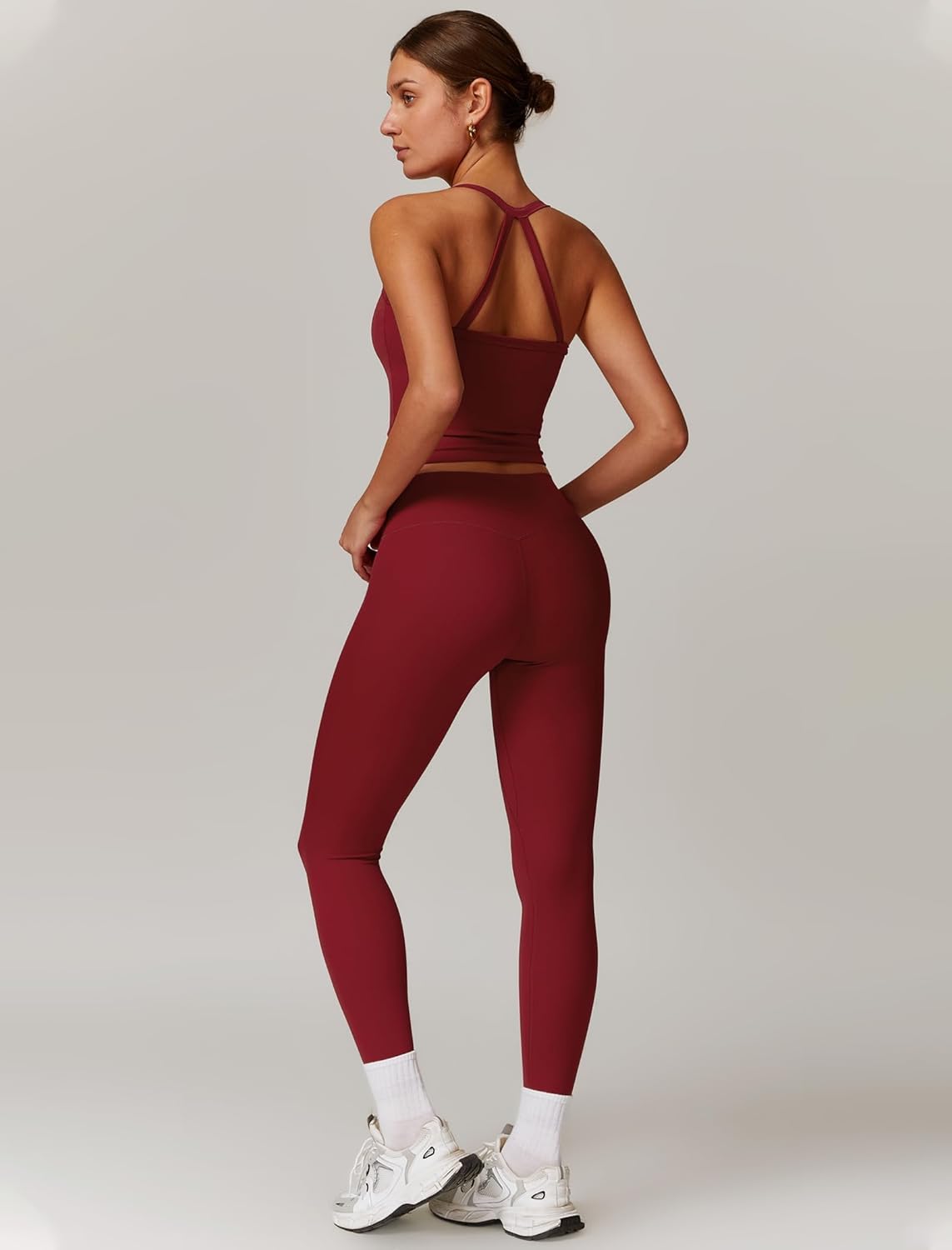 QBGJTD Womens Workout Sets Two Piece Cross Back Tank Top Matching High Waist Leggings Sets Gym Outfits Work Out Clothes - Image 3