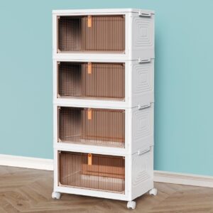CTSNSLH 4 Tier Plastic Storage Bins with Lid 23QT – Stackable Storage Bins with Wheels, Organizers and Storage, Plastic Storage Cabinet Organization and Storage for Living Room,Office,Dorm
