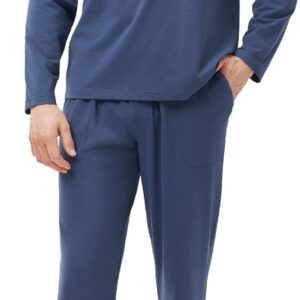 DAVID ARCHY Mens Pajamas Set Breathable Slub Cotton Henley Sleepwear, Textured Soft Loungewear for Hot Sleepers