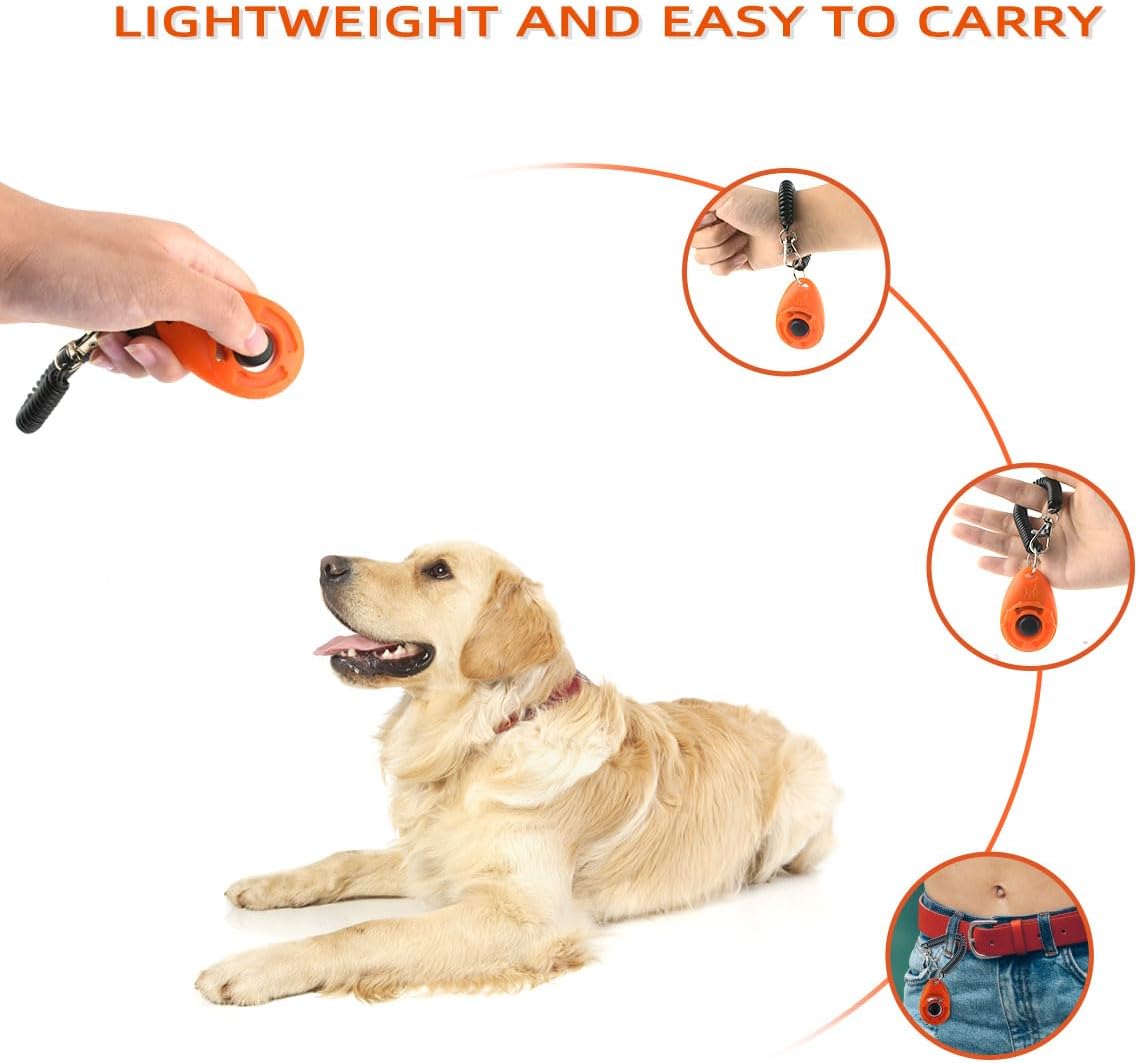 yuntop 4 Pieces Pet Training Clicker with Wrist Strap and Dog Training Treat Pouch Pet Training Clicker for Training Puppy Cats Birds Dog Clicker Training Kit Behavioral (White, Red, Orange, Blue) - Image 3