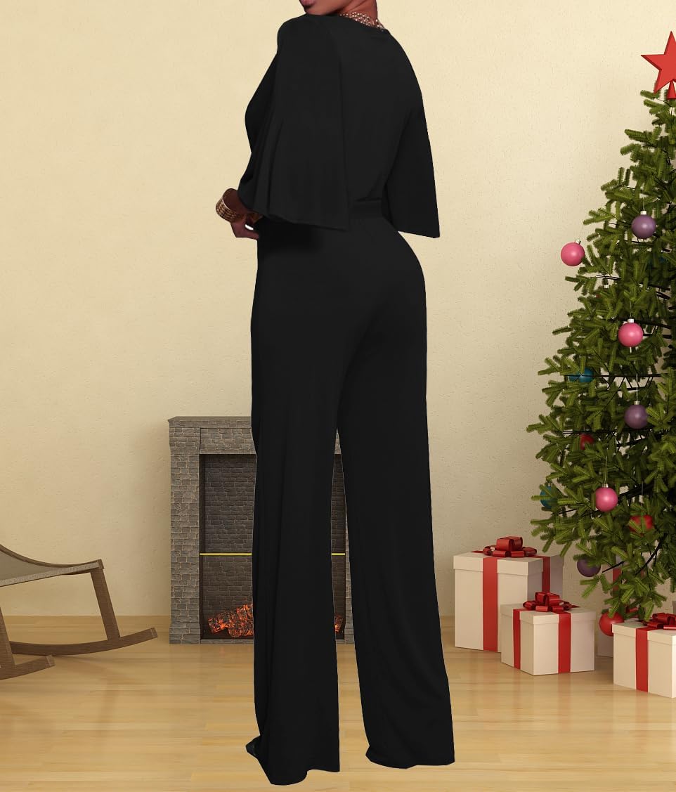 BessCops Womens Loose Short Sleeve Belted Wide Leg Pant Romper Jumpsuit Casual Business One Piece Outfits - Image 5