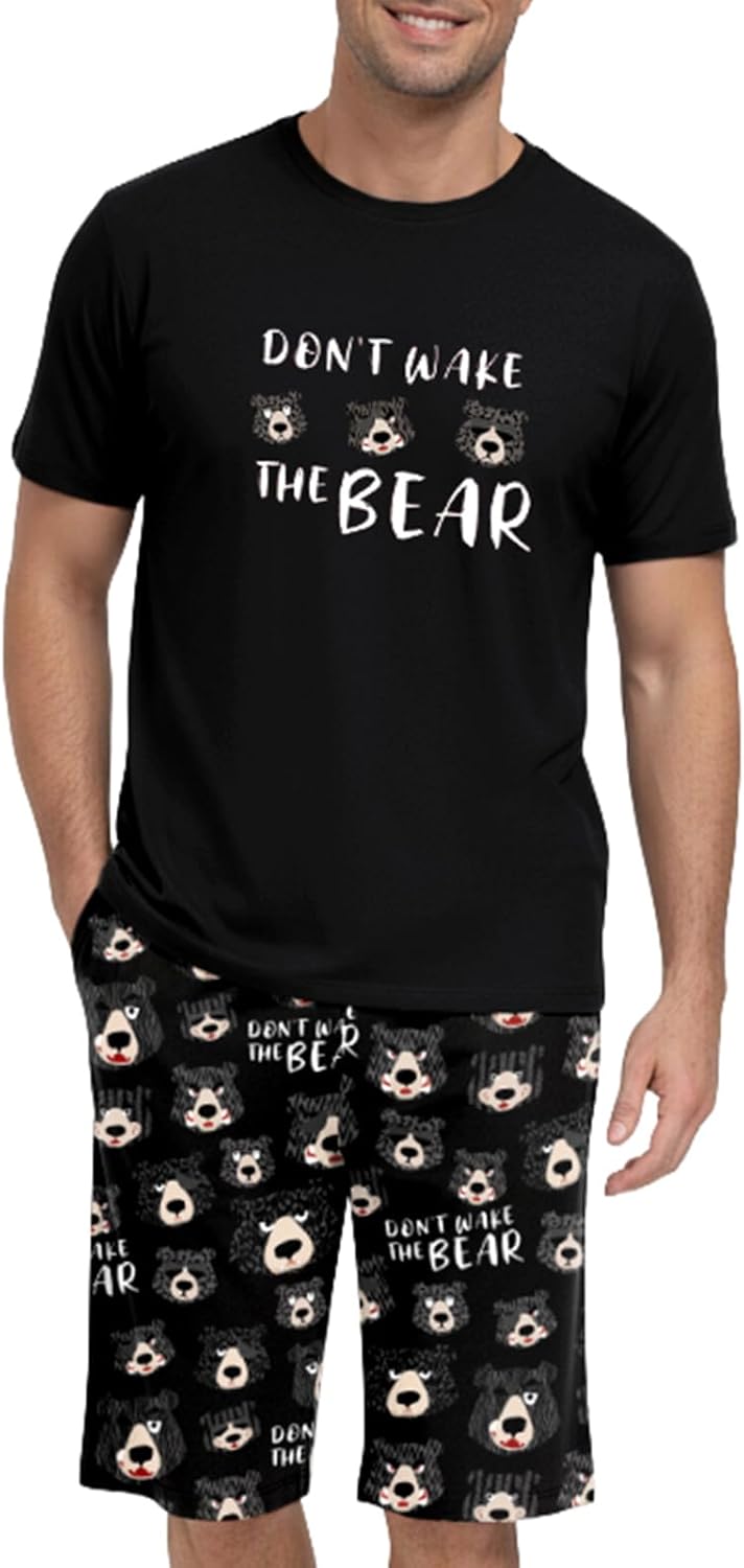 PrinStory Men Pajama Set Summer Pjs Sleepwear Short Sleeve Graphic Tee and Printed Shorts Novelty Loungewear With Pocket - Image 4