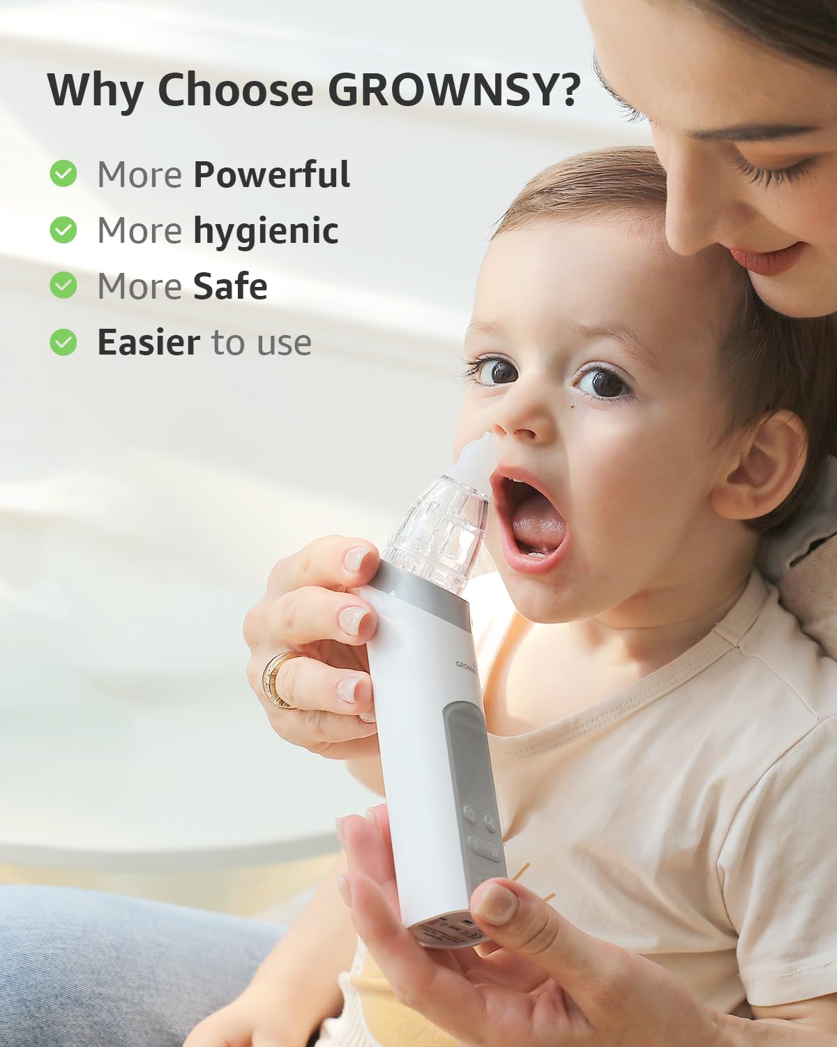 GROWNSY Nasal Aspirator for Baby, Electric Baby Nose Sucker with Larger Suction Chamber and More Powerful Suction, Automatic Nose Cleaner with Music and Light Soothing Function - Image 4