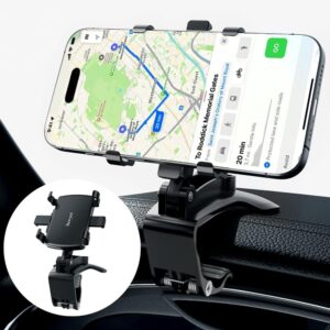 Car Phone Holder Mount Dashboard Upgrade 360 Degree Rotation Rear View Mirror and Sun Visor Multifunctional Clip Design Car Universal Phone Mount Compatible with 4-7 inch cellphones