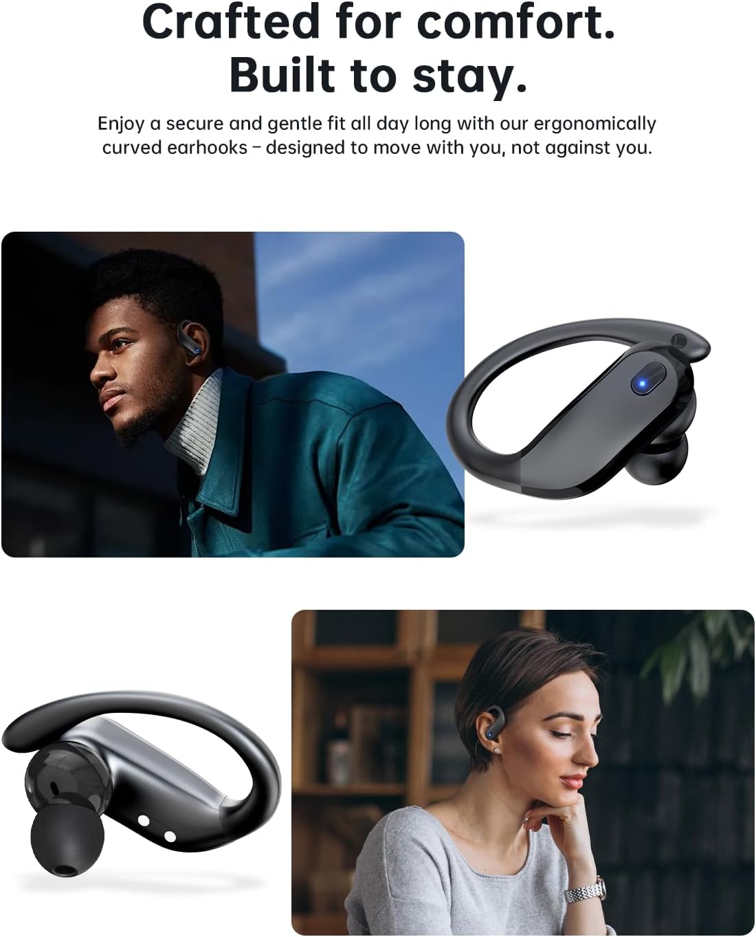 Wireless Earbuds,Bluetooth 5.4 Ear buds,Sport Headphones with Earhooks,IPX7 Waterproof Bluetooth Headphones,80H Playtime Earbuds,Weight 7.8g,Noise Cancelling Mic for Earphones Running & Workout-Black - Image 3