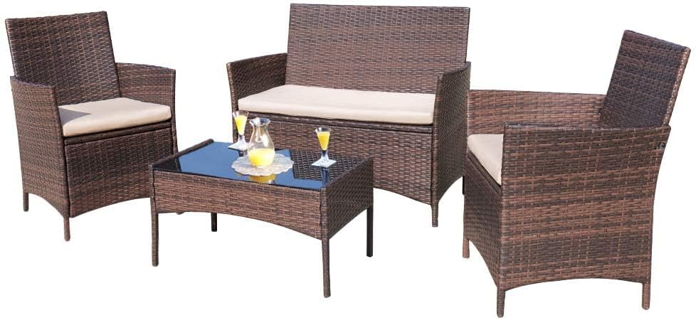 Homall 4 Pieces Outdoor Patio Furniture Sets Rattan Chair Wicker Set,Outdoor Indoor Use Backyard Porch Garden Poolside Balcony Furniture (Brown and Beige) Homall 4 Pieces Outdoor Patio Furniture Sets Rattan Chair Wicker Set,Outdoor Indoor Use Backyard Porch Garden Poolside Balcony Furniture (Brown and Beige)