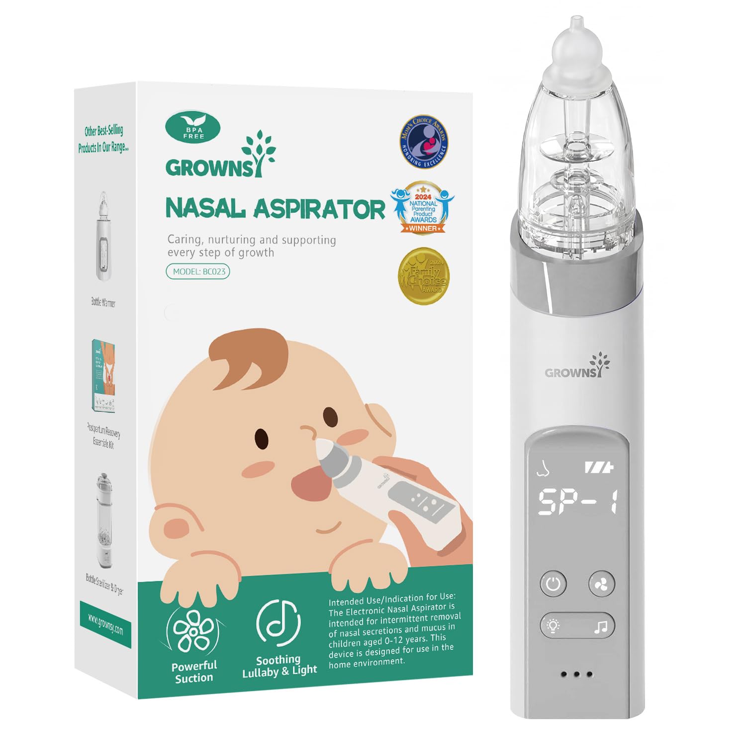 GROWNSY Nasal Aspirator for Baby, Electric Baby Nose Sucker with Larger Suction Chamber and More Powerful Suction, Automatic Nose Cleaner with Music and Light Soothing Function GROWNSY Nasal Aspirator for Baby, Electric Baby Nose Sucker with Larger Suction Chamber and More Powerful Suction, Automatic Nose Cleaner with Music and Light Soothing Function