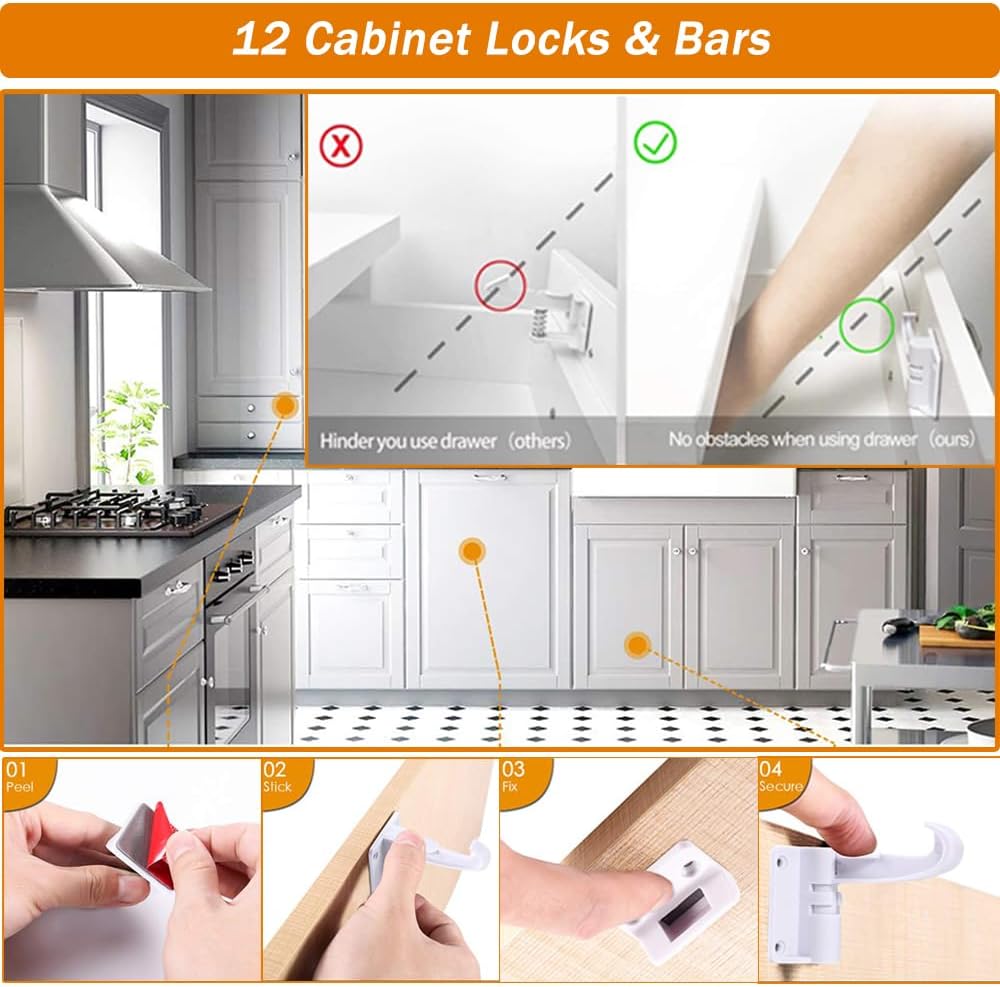 Baby Proofing Kit 60 Packs- Child Proof Essentials Set with Invisible Cabinet & Drawer Locks, Corner Protectors, Furniture Anchors and Outlet Covers Baby Safety Products - Complete House Proof Pack - Image 2