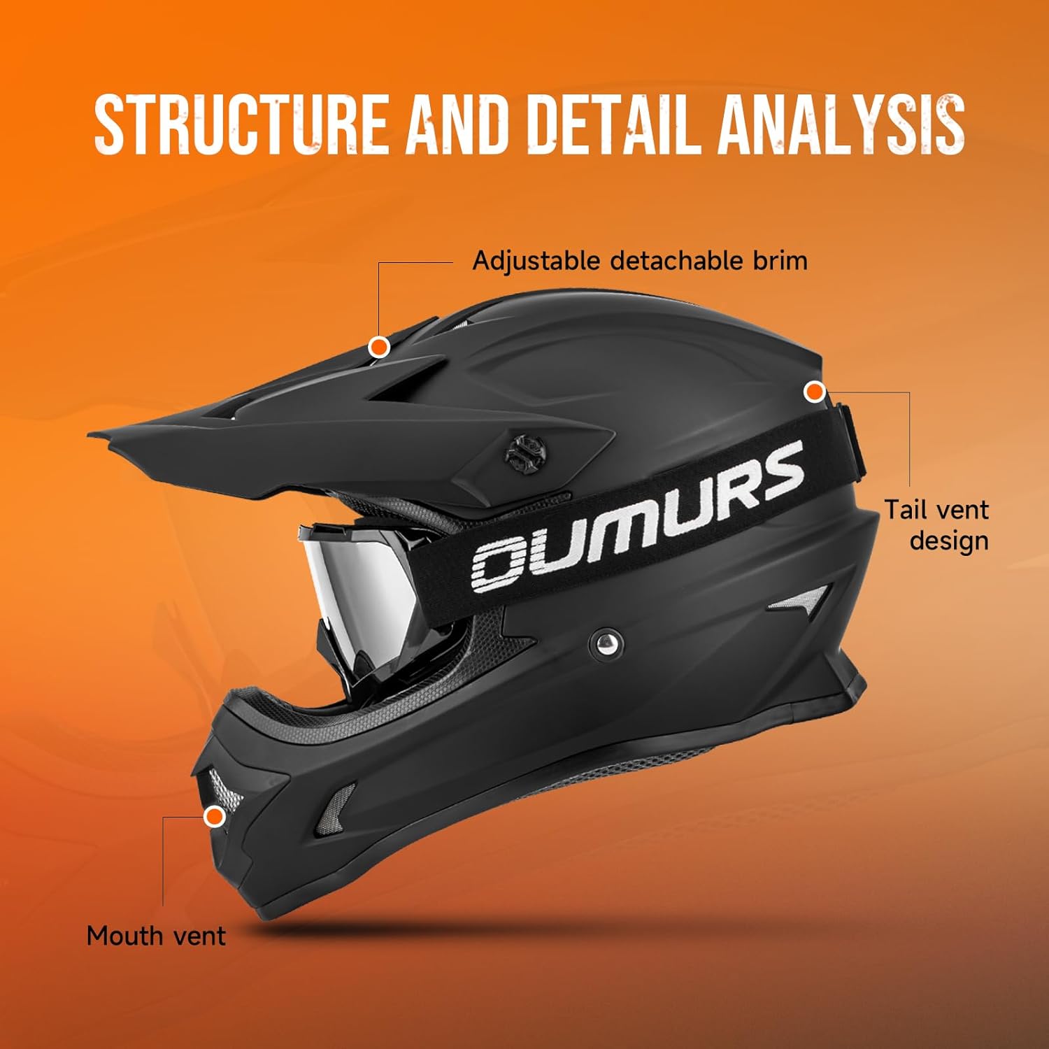 OUMURS Adult ATV Dirt Bike Helmet with Goggles Gloves & Mask Quick Release Buckle Adjustable Sun Visor Motorcycle Adult Helmet Off-Road Motocross Downhill Moped MX for Unisex-Adult - Image 2