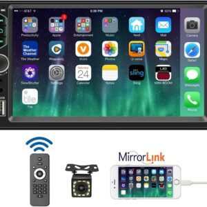 Leadfan 7inch Car Stereo Double Din Radio Touchscreen with Backup Camera Multimedia Car Audio Support Mirror Link, Bluetooth Caller ID, FM/MP3/MP4/USB/Subwoofer,Aux Input Car Audio Receivers