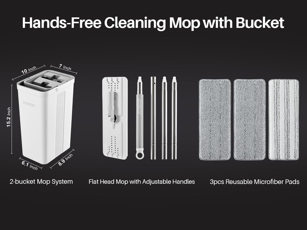 JOYMOOP Mop and Bucket Set for Home and Commercial Use, Flat Mop System with 3 Reusable Microfiber Pads, Floor and Wall Cleaner - Image 10
