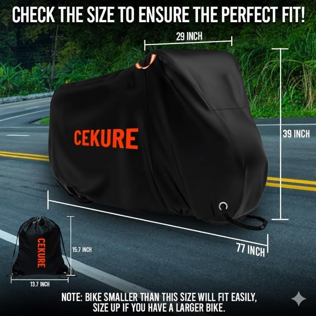Bike Cover WaterProof Outdoor 210D, 1-2 Bikes Stationary - Heavy Duty Oxford Tear Resistant and Windproof Outdoor Storage Bicycle Cover, Bike Cover for Ebikes Comes with Carry Bag - Image 2