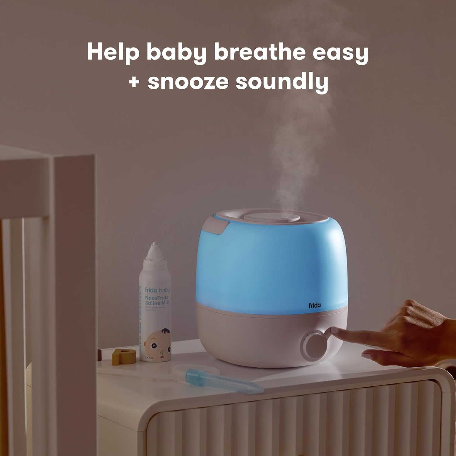 Frida Baby 3-in-1 Cool Mist Humidifier for Large Rooms, Top Fill Humidifier for Bedroom, Allergy Relief, 60 Hour Runtime + Nightlight, Auto Shut-Off, Quiet, Carry Handle, Essential Oil Diffuser - Image 2