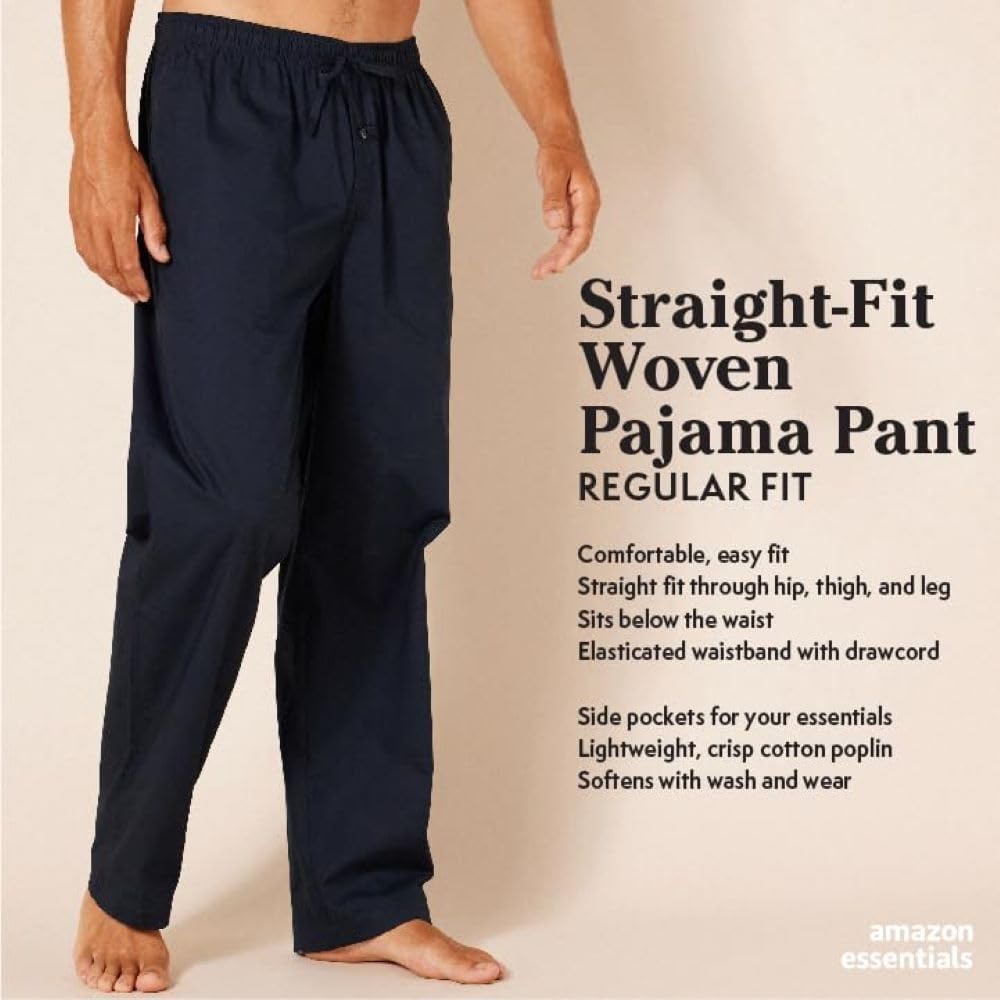 Amazon Essentials Men's Cotton Poplin Straight-Fit Pajama Pants with Drawstring Elastic Waist - Image 2