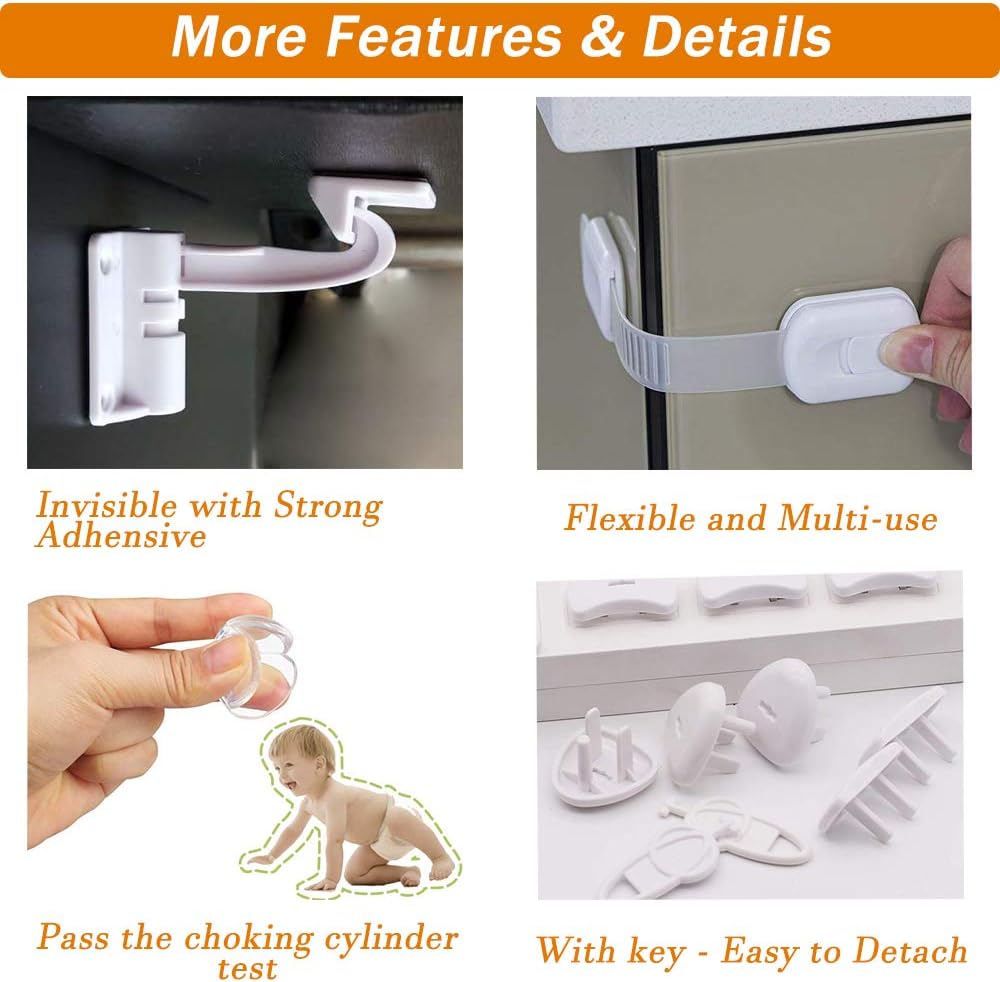 Baby Proofing Kit 60 Packs- Child Proof Essentials Set with Invisible Cabinet & Drawer Locks, Corner Protectors, Furniture Anchors and Outlet Covers Baby Safety Products - Complete House Proof Pack - Image 7