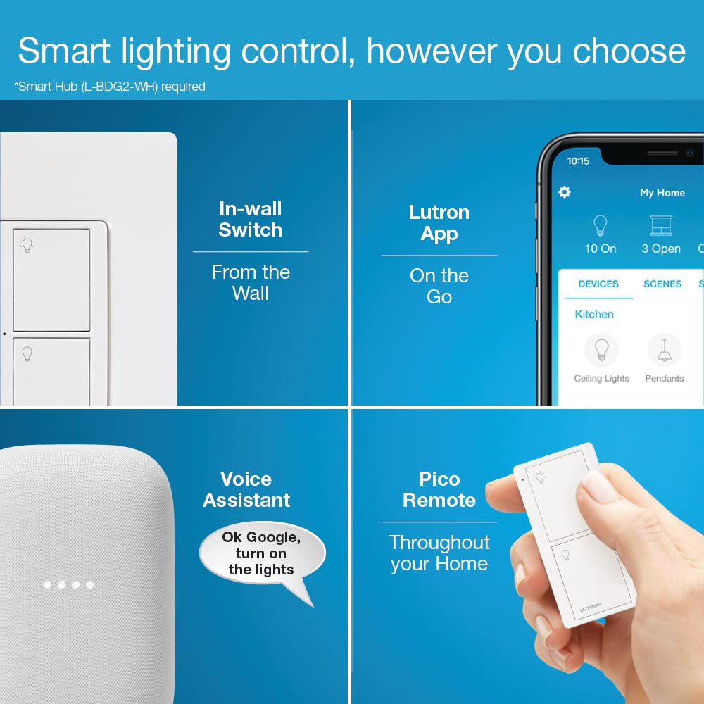 Lutron Caseta Original Smart Light Switch (Lutron Smart Hub Required), for Home, LED Lights, and Fans, 6 Amp, Single-Pole/3-Way, Neutral Required, PD-6ANS-WH, White - Image 6