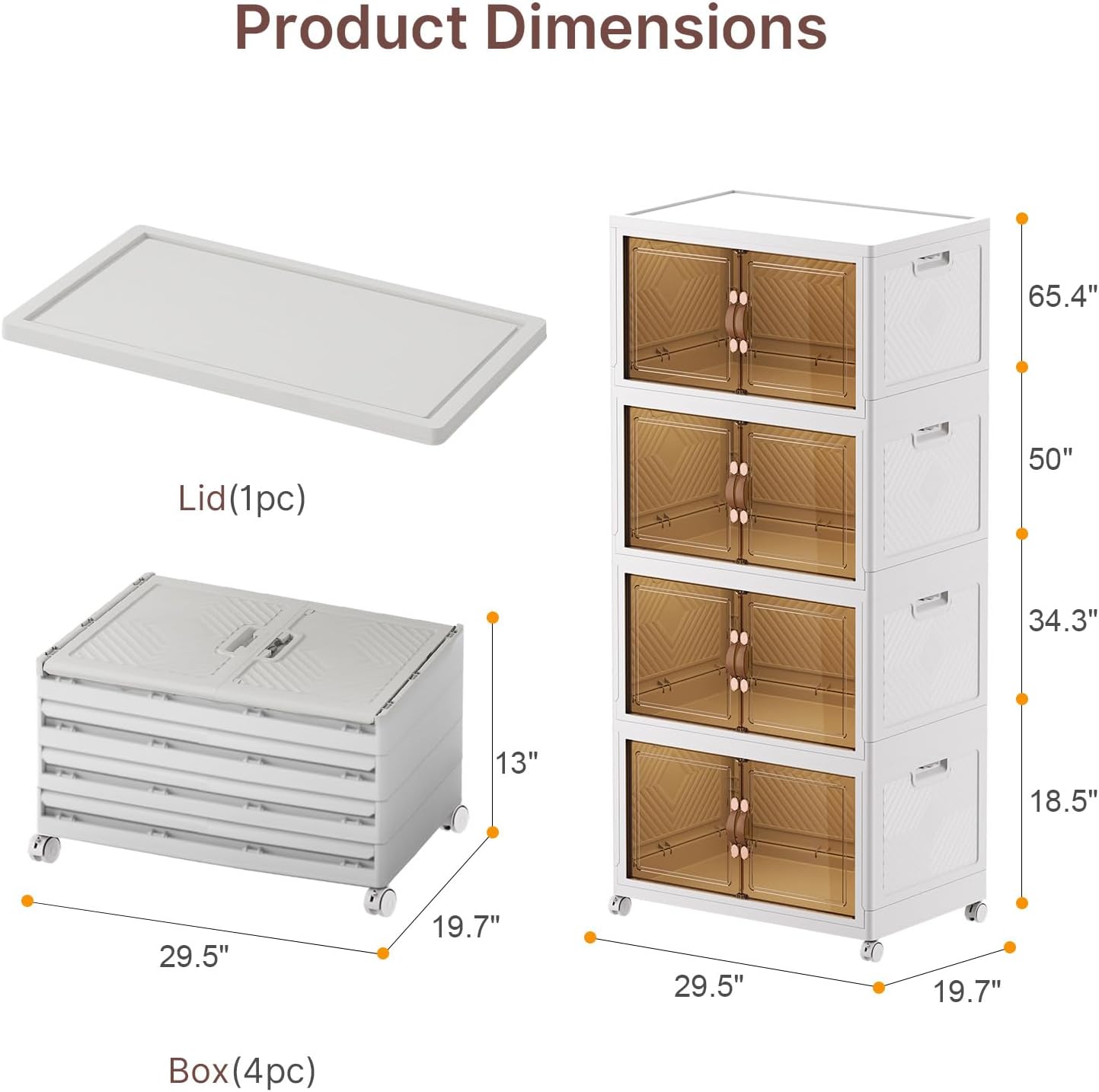 UAMFURI Stackable Storage Bins with Lids, 720QT Closet Organizers and Storage with Doors and Wheels, Extra Large Storage Cabinet, Collapsible Plastic Drawers for Bedroom Dorm Office Garage - Image 4