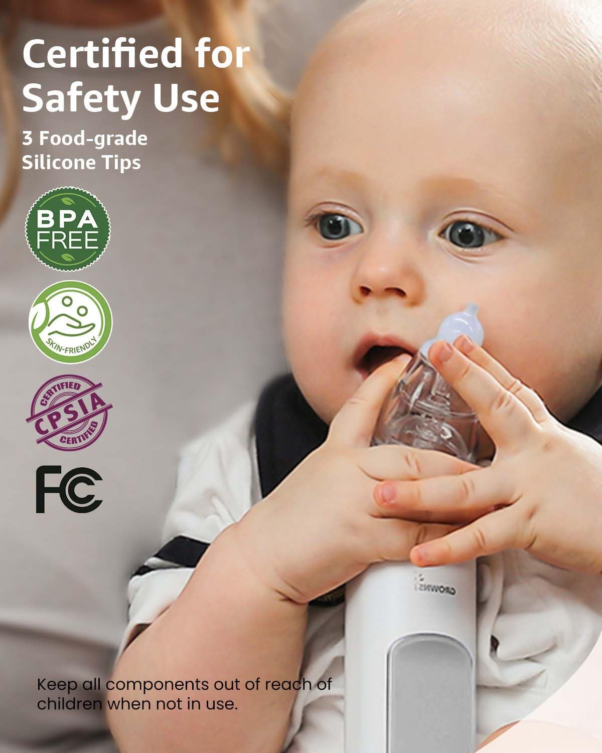 GROWNSY Nasal Aspirator for Baby, Electric Baby Nose Sucker with Larger Suction Chamber and More Powerful Suction, Automatic Nose Cleaner with Music and Light Soothing Function - Image 7