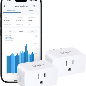 TP-Link Tapo Smart Plug Mini, Matter Compatible, Compatible with Alexa, Google Home & Samsung SmartThings, Energy Monitoring, 15A, UL Certified, 2.4G Wi-Fi Only, Tapo P110M(2-Pack)
