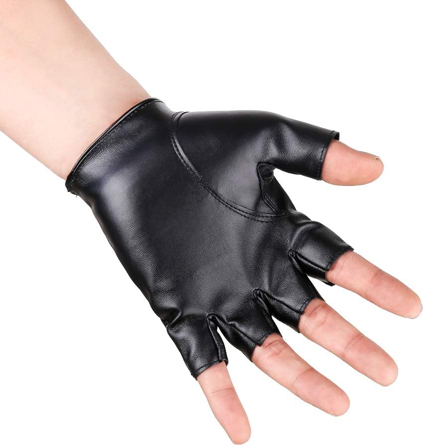 JISEN Men PU leather Punk Gloves Steampunk Gothic Half Finger Hook-Loop Mittens - Image 3
