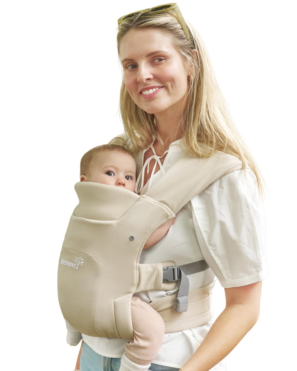 GROWNSY Baby Carrier, Cozy Newborn Carrier, Ergonomic Baby Wraps Carrier Newborn to Toddler with Head Support, Cream GROWNSY Baby Carrier, Cozy Newborn Carrier, Ergonomic Baby Wraps Carrier Newborn to Toddler with Head Support, Cream