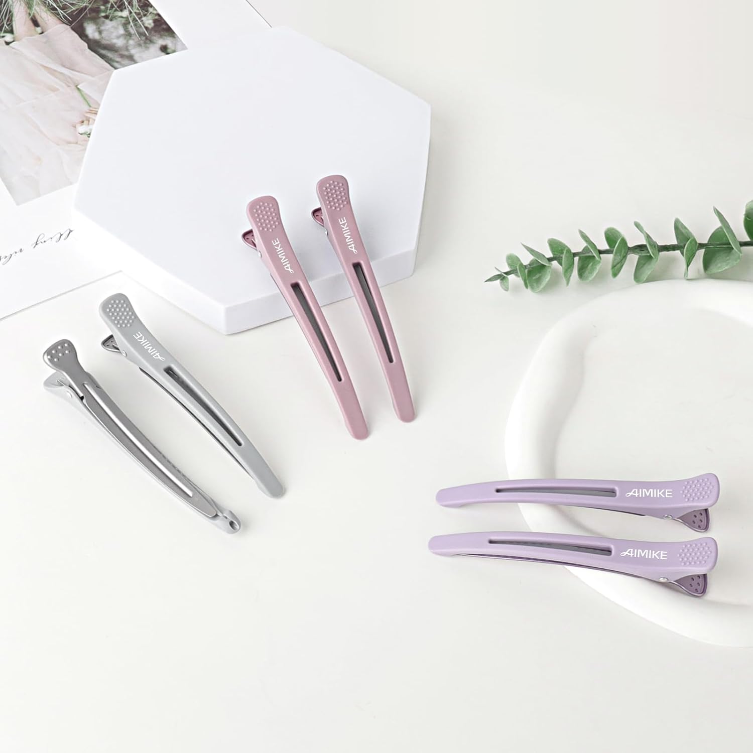 AIMIKE Hair Sectioning Clips with Silicone Band - 6pcs No Crease Duck Billed Clips for Styling, Cutting, and Rollers in Morandi Color - Image 7
