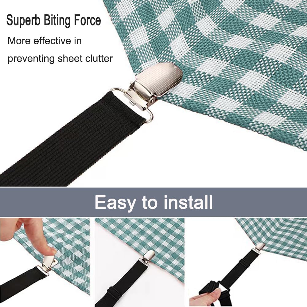 Bed Sheet Holder Straps, Upgrade Non Slip Sheet Clips, Fitted Sheet Holders for Corners, Easy Install Adjustable Elastic Firm Tight Accessories, 4Pcs/Set Black - Image 7