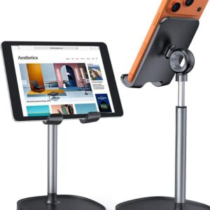 LISEN Cell Phone Stand Phone Holder for Desk Office Decor, Office Desk Accessories Women PC Gaming Essentials iPhone Stand Gadgets Men Gift for Father Fit OtterBox Case Switch iPad Air Tablet 4-10 in