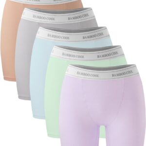 BAMBOO COOL Womens BoyShorts Underwear Full Coverage Ladies Panties High Waisted Boxer Briefs Breathable Stretch 5 Pack