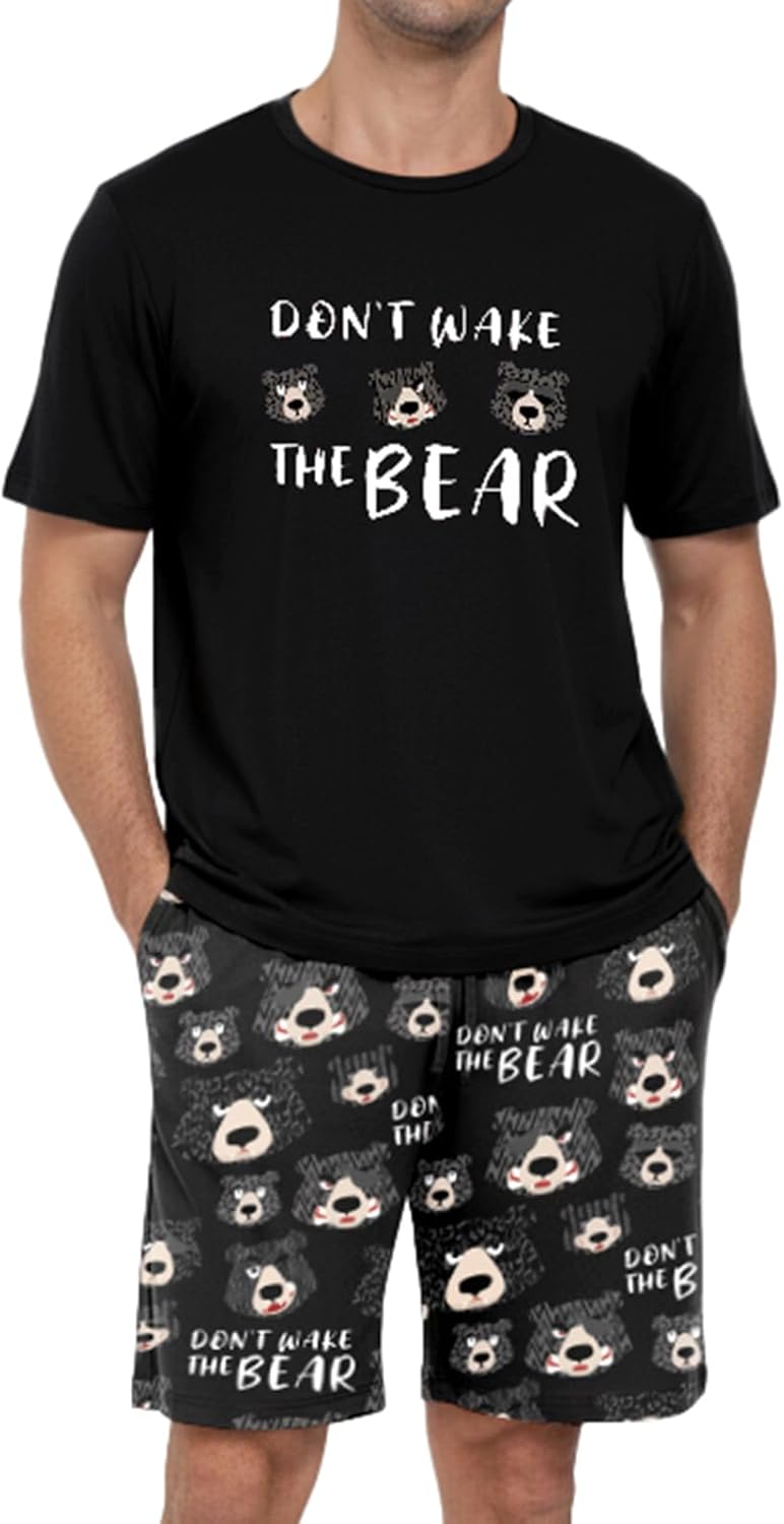 PrinStory Men Pajama Set Summer Pjs Sleepwear Short Sleeve Graphic Tee and Printed Shorts Novelty Loungewear With Pocket - Image 2