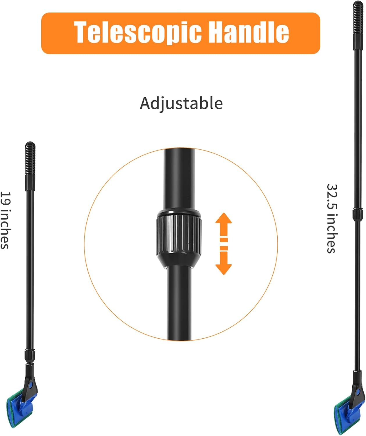 AQUANEAT Aquarium Cleaning Tools, Fish Tank Cleaner Kit with Adjustable Long Handle, 5 in 1 Set Including Fish Net, Algae Scraper - Image 3
