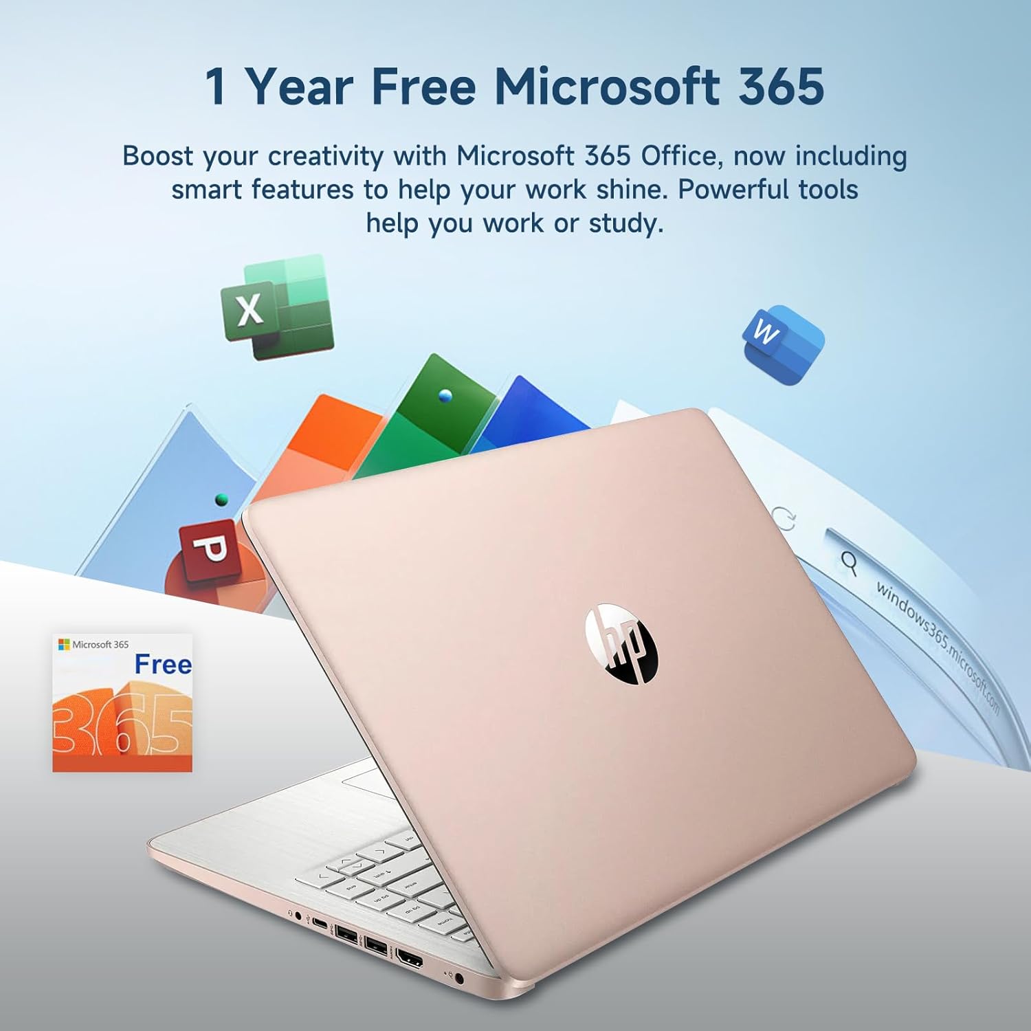 HP 14" Laptop, Quad-Core Processor(Beat i3), 4GB RAM 256GB Storage (128GB UFS+128GB SD Card), 1-Year Office 365 Copilot AI Wi-Fi 6 Win11 Computer for Business Work Student Study Creator W/Accessory - Image 3